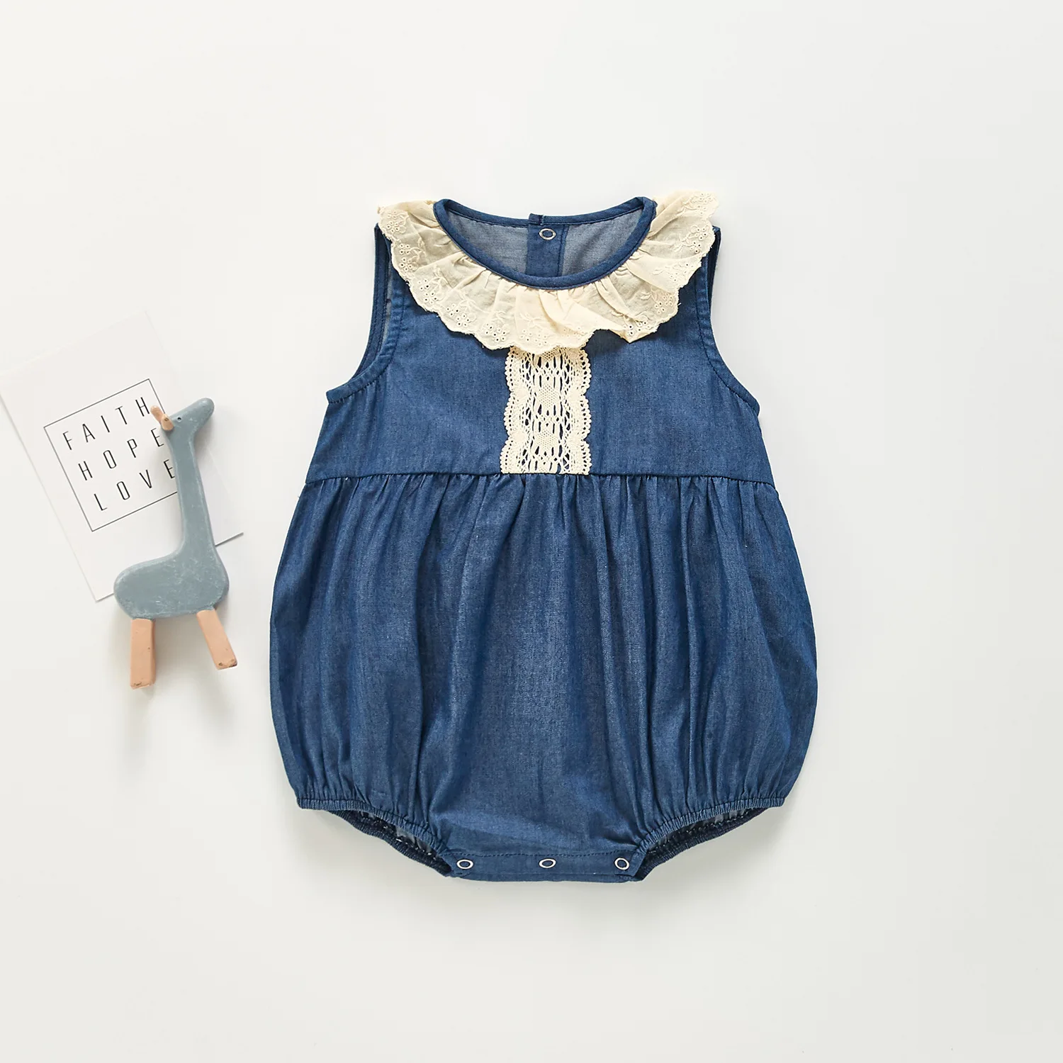 

Summer New Baby Girl Clothes Fashion Denim Vest Lace Bodysuits Kid Girls Cotton Cute Comfortable Sleeveless Bodysuit