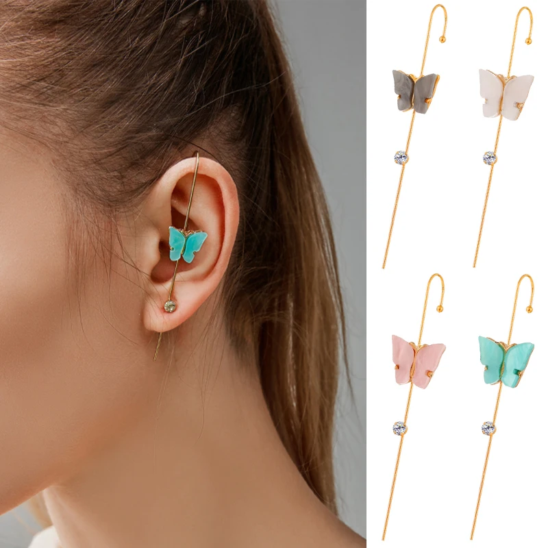 

Bohemian Ear Wrap Crawler Hook Earrings Crystal Stud Earrings For Woman Butterfly Zirconia Climber Earrings Jewelry Accessories