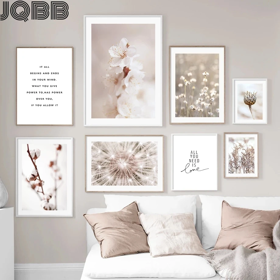 

Beige Reed Dandelion Flower Cotton Quotes Wall Art Canvas Painting Nordic Posters And Prints Wall Pictures For Living Room Decor