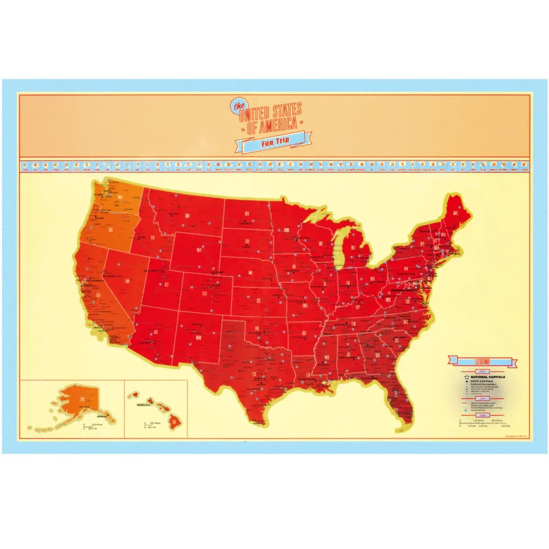 Роскошная Карта с царапинами в американском стиле путешествий премиум-класса