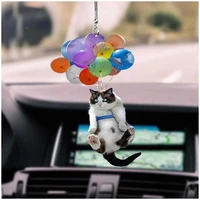 cute cat car hanging ornament pendant with colorful balloon ornament car interior decor home room wall decoration accessories
