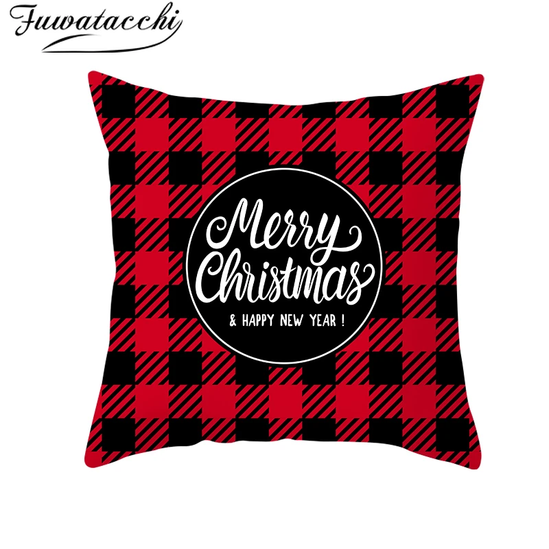 Чехол для подушки Fuwatacchi Merry Christmas Gift красный черный плед декоративные наволочки