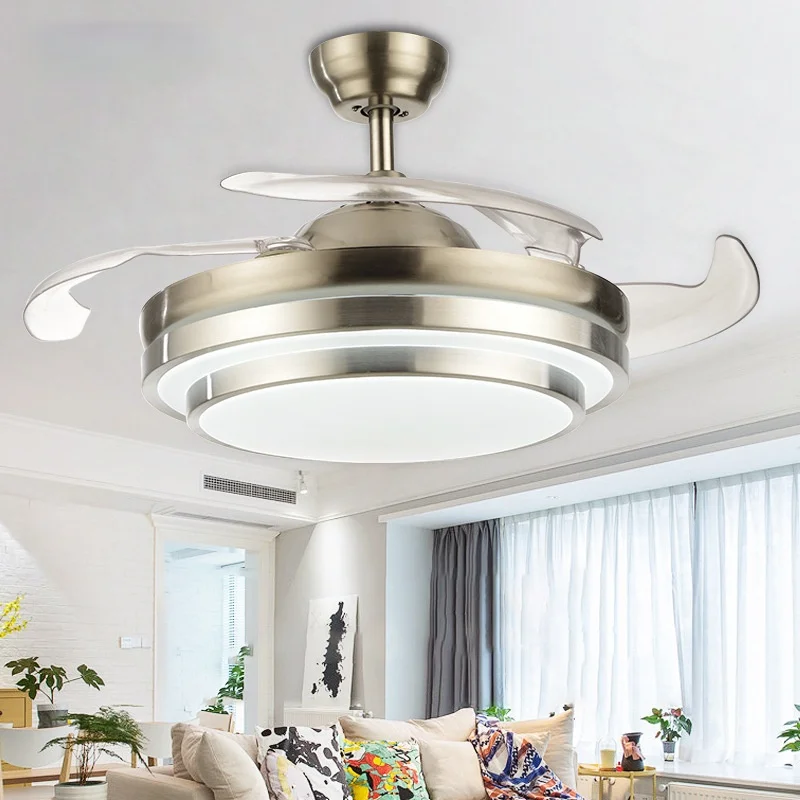 

Silver Modern Ceiling Fan Light Contemporary Cover Ceiling Fan Light Nordic Metal Lampara Ventilador Techo Home Decor EI50FL