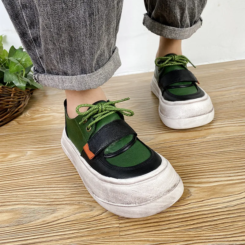 

Birkuir Genuine Leather Women Shoes Handmade Dirty Shoes Platform Shoes 2021 New Round Toe Lace Up Punk Leisure Ladies Shoes