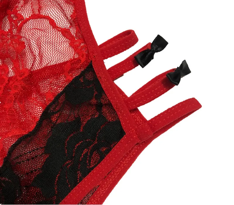 

KISLY Sexy Lace Bodysuit Teddy Sexy Erotic Lenceria Costume Babydoll Sexy Deep V Bodysuit Big Size Catsuit With Heart Stone