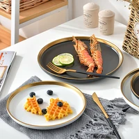 ceramic 10 inch western plate nordic black gold 8 inch salad plate tableware household kitchen supplies dinnerware round dish