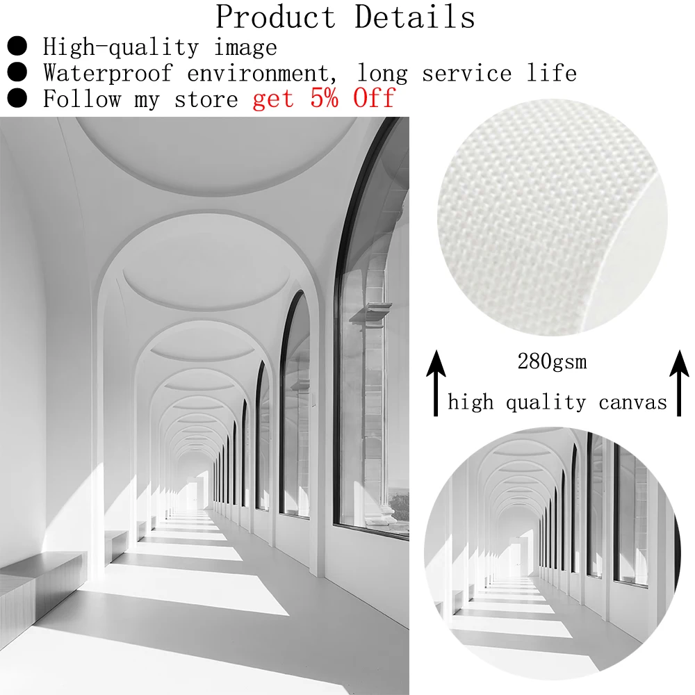 

Black and white abstract modern architecture space corridor poster print on canvas picture Nordic style living room decoration