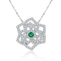 Pirmiana 925 Sterling Silver Necklace Round 0.15ct Lab Grown Emerald Pendants Women Jewelry Party Gift