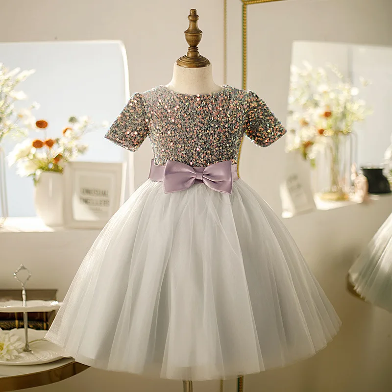 

European and American Velvet children's wear baby wedding dress Princess Sequins Tulle dress Girls Party Dress for Girls costume