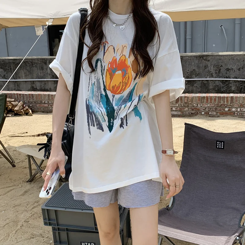 Женская футболка средней длины с коротким рукавом Новинка лета 2021 шикарная