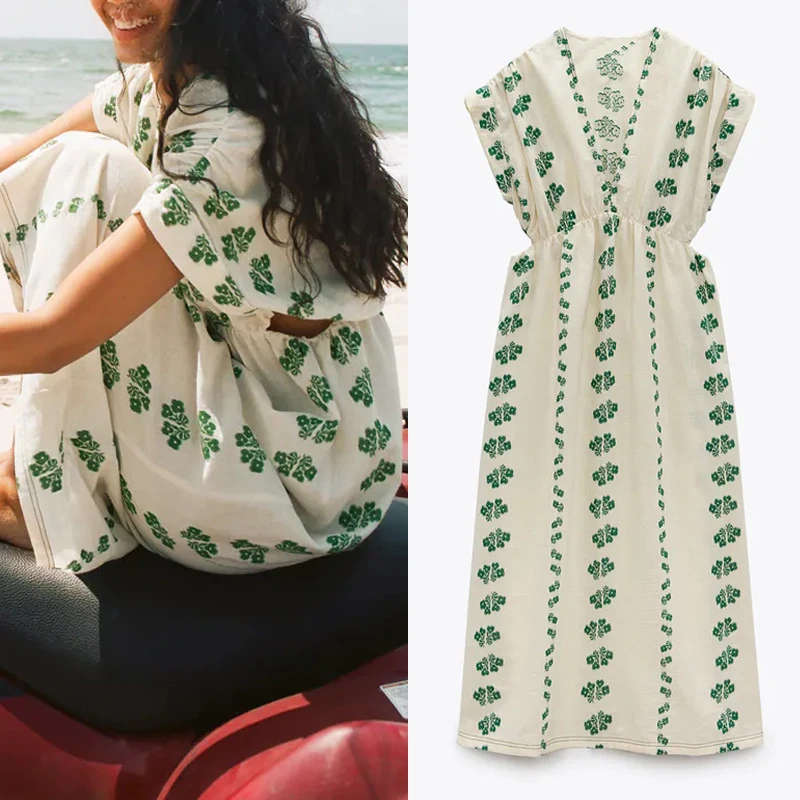 Траф Летнее белое платье с цветочным рисунком женское длинное женские платья