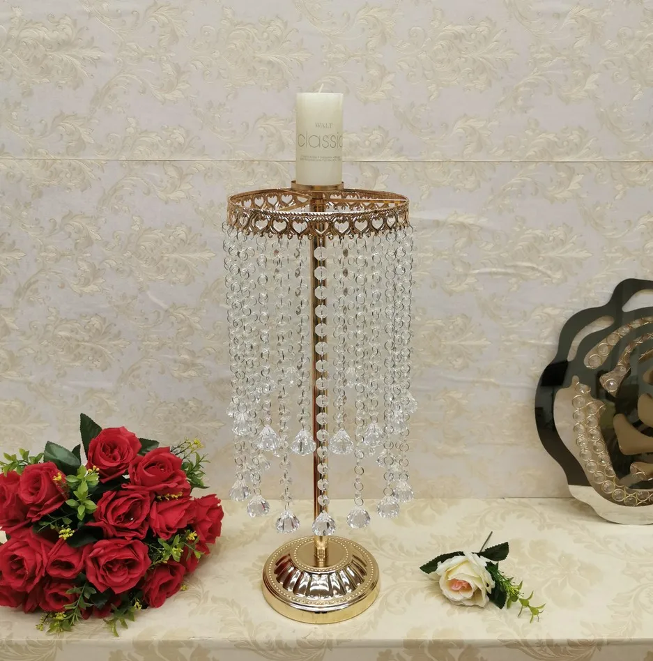 

Crystal Wedding Table Centerpieces Flower Vases Gold Candle Holders Metal Candlestick Flower Vase Road Lead Wedding Decoration