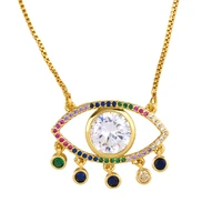 gold plated sweater chain turkish evil eye necklace copper colorful cz tassel white zircon pendant choker gift jewelry for women