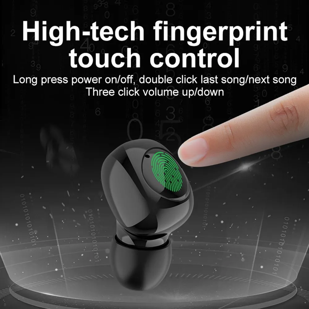 

TWS Headset Bluetooth V5.0 Stereo Earphone 6D Surround Wireless IPX6 Waterproof Fingerprint Touch