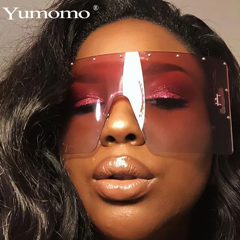 YUMOMO, модные квадратные негабаритные солнцезащитные очки для женщин, UV400, Ретро стиль, фирменный дизайн, без оправы, солнцезащитные очки для женщин, женские очки