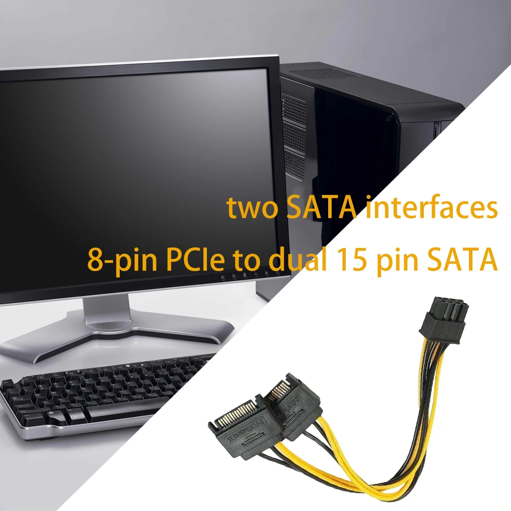

Hot! Dual SATA 15pin to 8pin Graphic Card Power Adapter Cable PCIE SATA Power Supply Cable 8p to SATA for Bitcoin Miner Mining