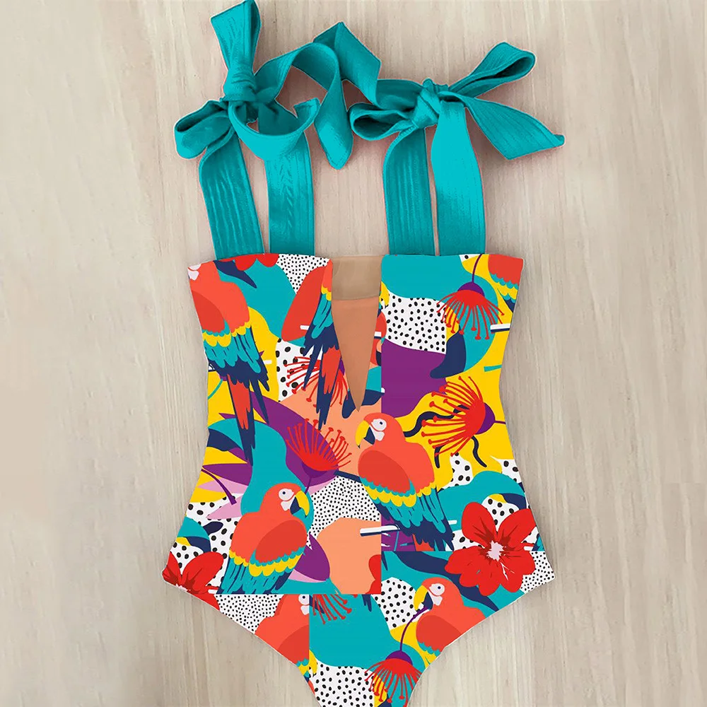 

One Piece Swimsuit 2021 New Cute Swimwear Women Bow Swimwear Hollow Out Bathing Suit Back crisscross Monokini Swim