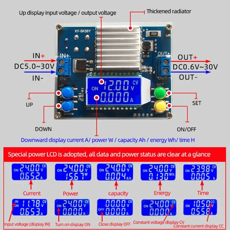 

Adjustable Regulated Power Supply Module DC-DC Automatic Boost Converter CC CV Power Board
