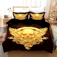 free dropshipping 3d digital printing bedding set queen king size skull single only 1 pillowcase multicolor golden skull