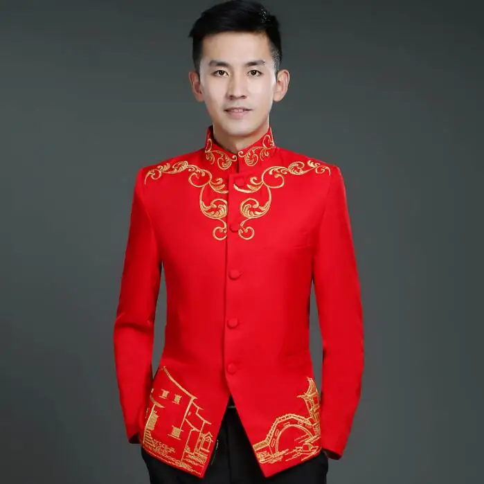 Новинка мужская красная куртка пальто Тан китайское свадебное винтажный блейзер