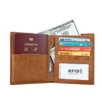 selling leather passport folder multi functional passport bag anti theft brush male and female identification bag long wallet