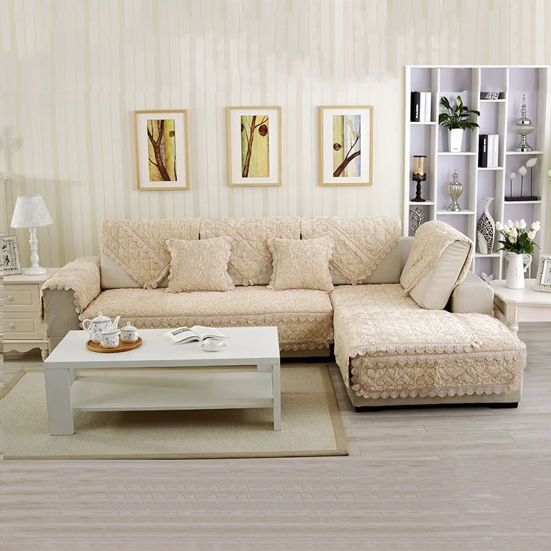 beige Толстый фланелевый чехол для дивана Кружевной Край Нескользящая противогрязная Защитная Подушка для домашнего животного собаки зимний чехол для дивана спинка полотенце 1 шт - Цвет: beige