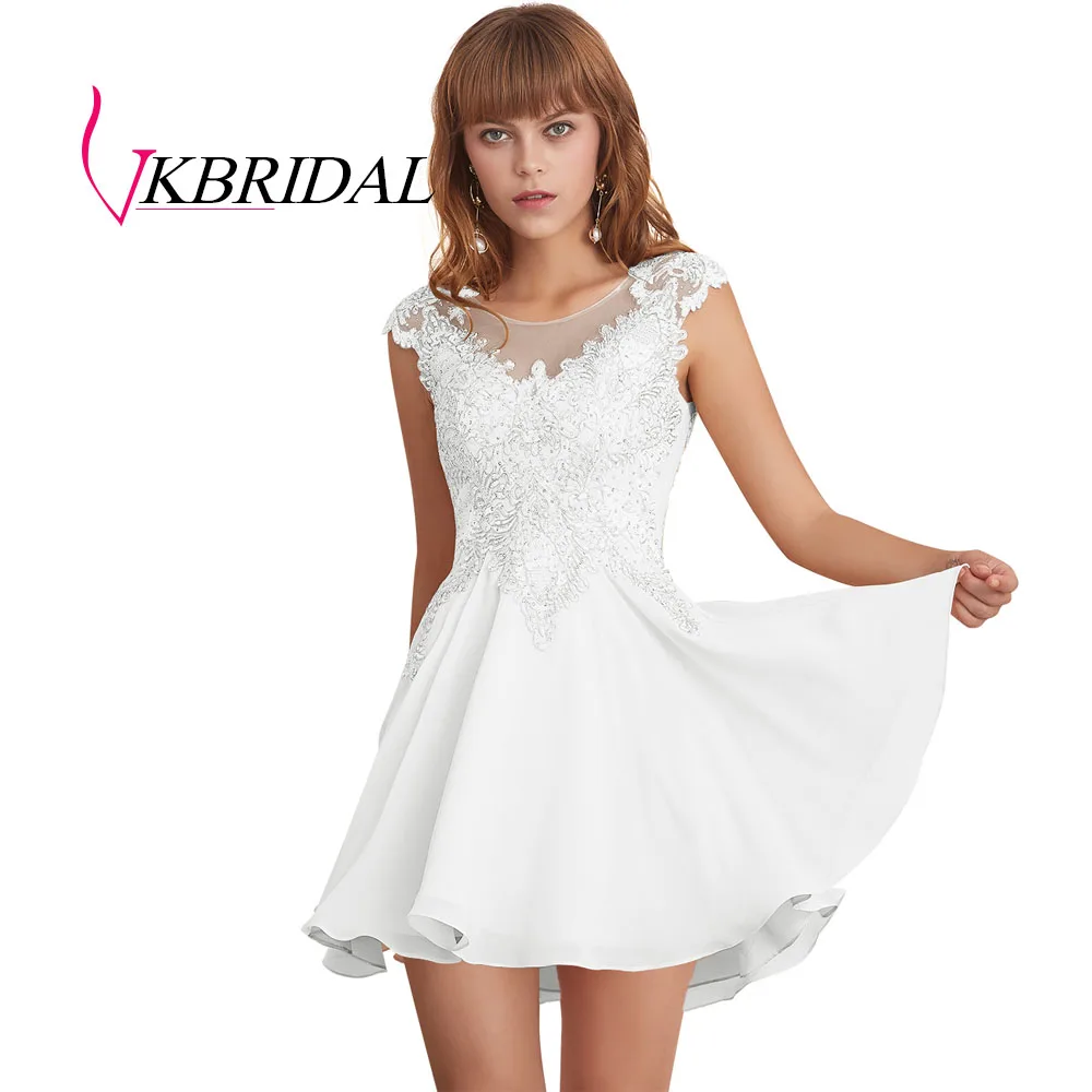 Белый VKBRIDAL Выпускные платья шампанского шифон аппликации бисером вечернее короткое платье для выпускного вечера - Цвет: Белый