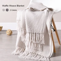 130x160cm waffle weave soft blanket with tassel fringed sofa bed cover soft throw sofa decorative