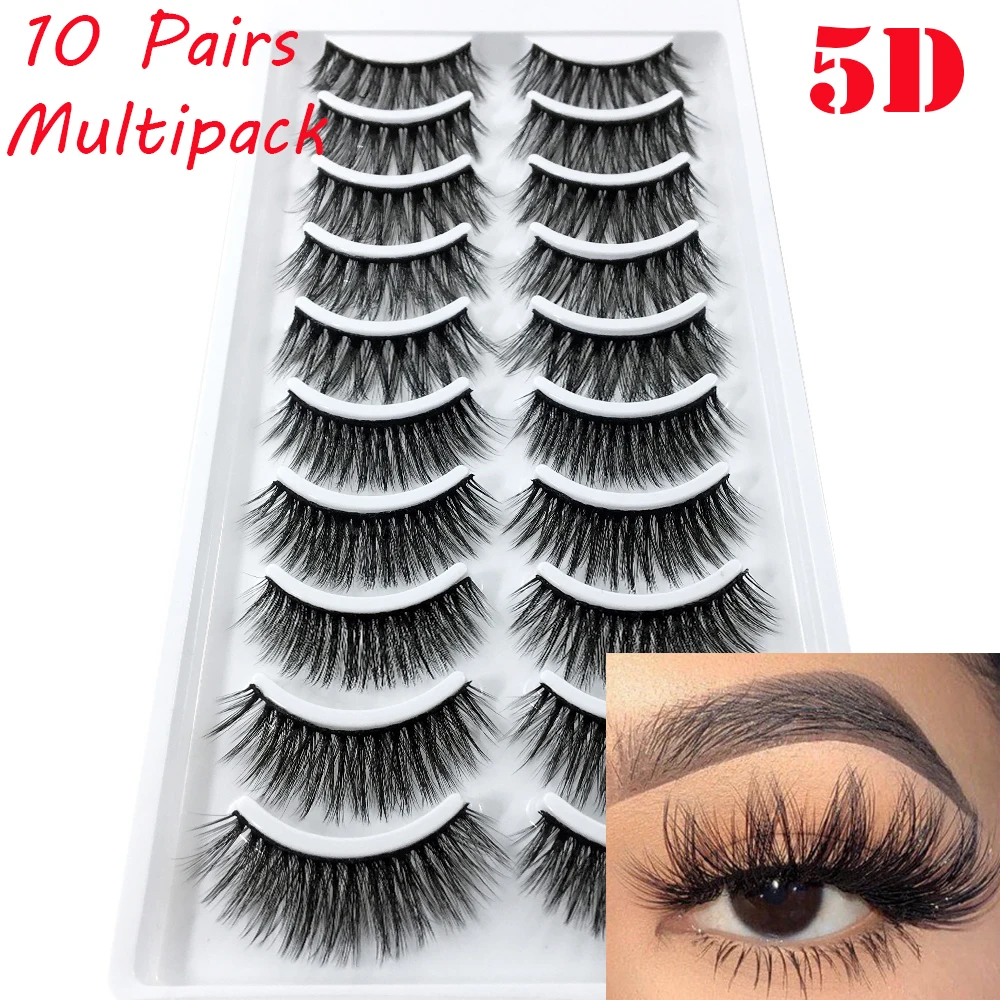 LADYLUNA 1/10Pair Handmade Mixed Wispy Fluffy Natural Thick Long 5D Mink Real Hair False Eyelashes Extension Beauty Makeup Kit