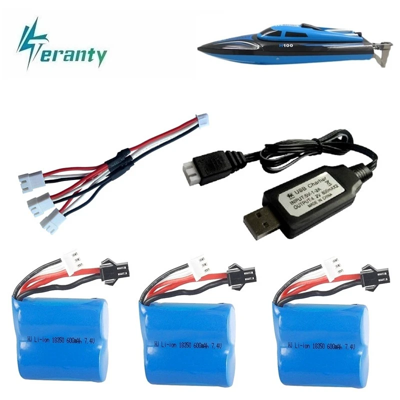 

Teranty 7,4 v 600mAh 18350 батарея + USB зарядное устройство для H100 H102 7,4 v литий-ионный аккумулятор для JJRC S1 S2 S3 S4 S5 Высокоскоростной RC лодка
