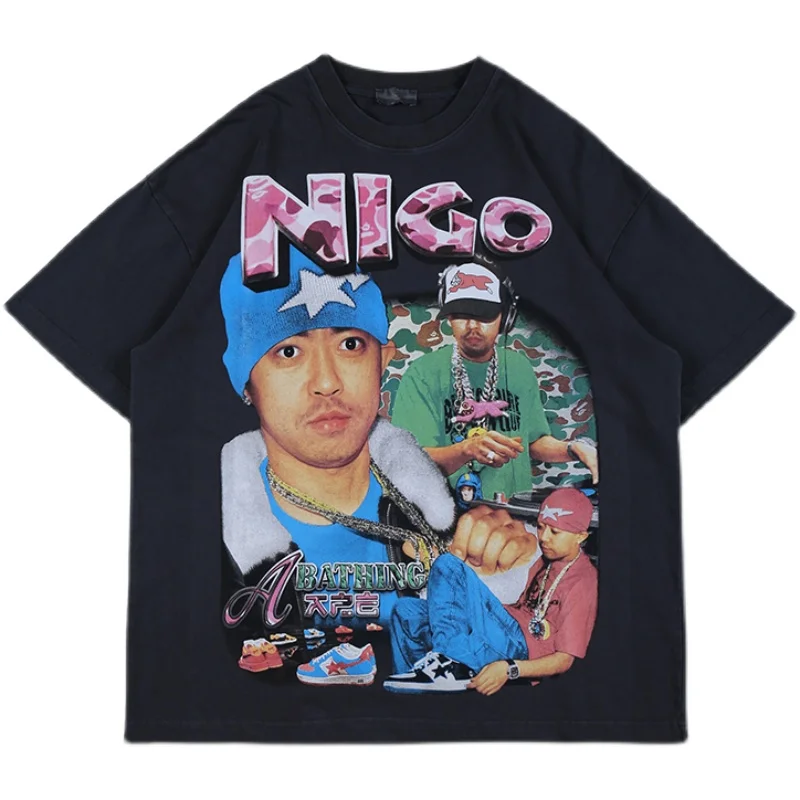 

2021 Heavy Fabric T-shirt Men Women Hip Hop Graphic Logo Digital Printing Tops Vintage Tee High Quality Oversized Short Sleeve