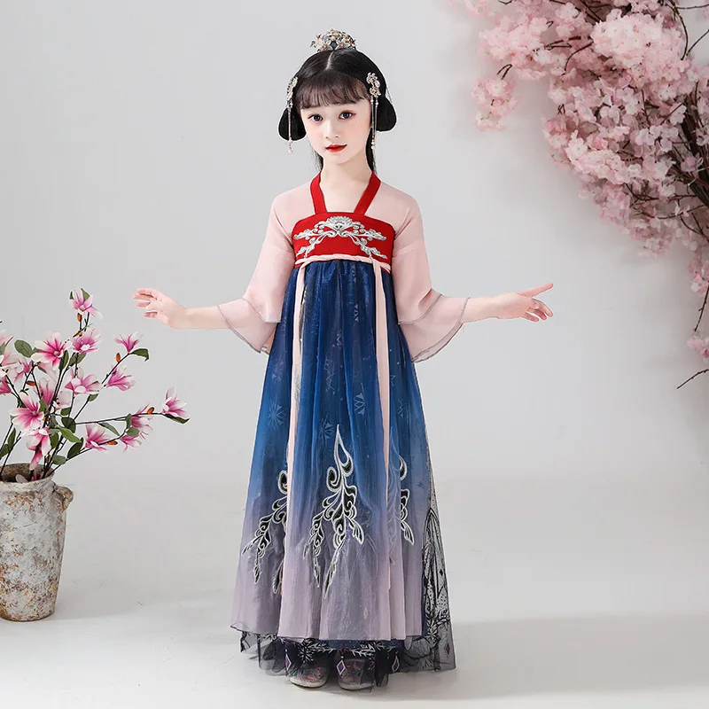 

Princess Hanfu Costume for Girls Elegant Chinese Ancient and Traditional Clothes Folk Dance Outfit