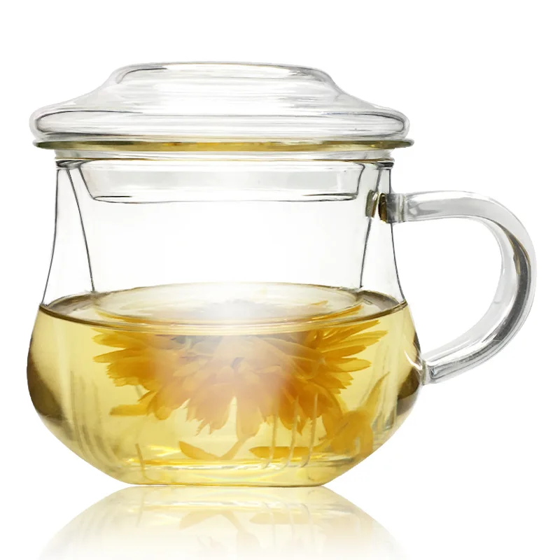 

Glass make-up cup flower teacup with cover heat-resistant glass Handmade tea set office cup
