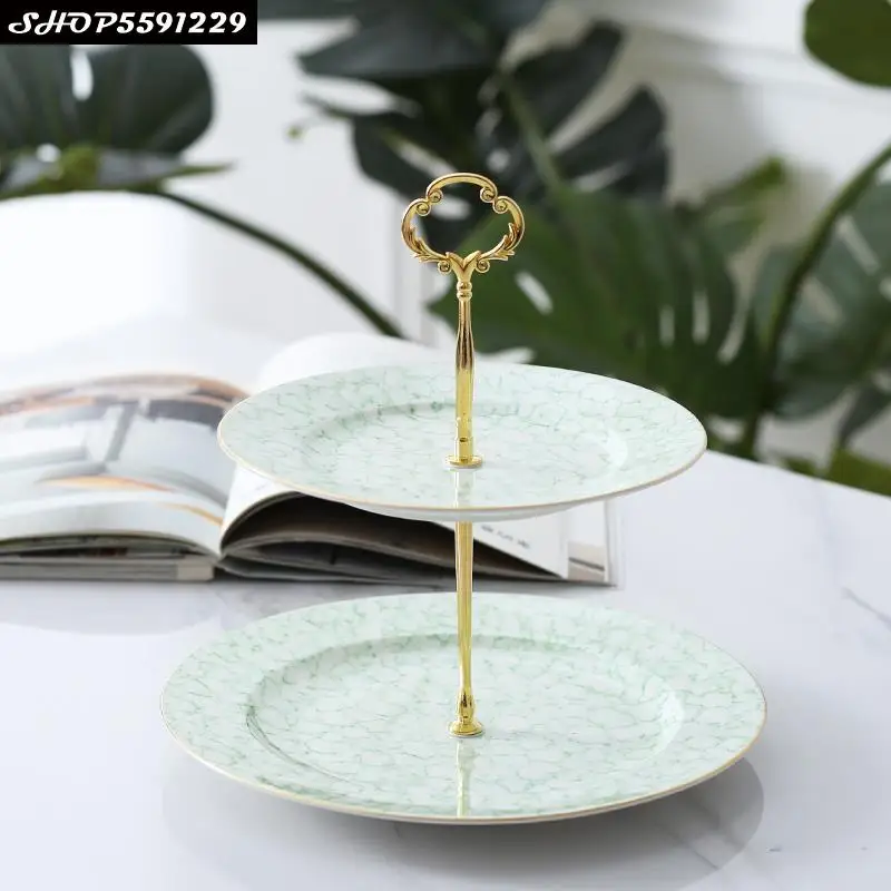 European Gilt Ceramic Dessert Table Wedding Cake Stand Afternoon Tea Double Fruit Plate Snack Rack Party Tableware | Дом и сад