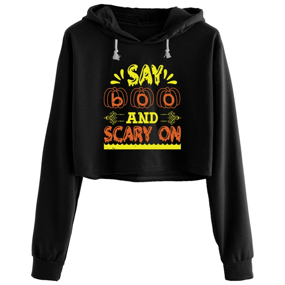 

Укороченные толстовки с надписью Say Boo And страшные, Женский пуловер Y2k Kawaii Goth Grunge для девочек