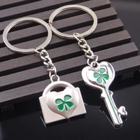 FREE SHIPPING BY DHL 200 pairslot 2019 New Metal Four Leaf Clover Couple Keychains Key and Lock Heart Keyrings Lovers Gifts