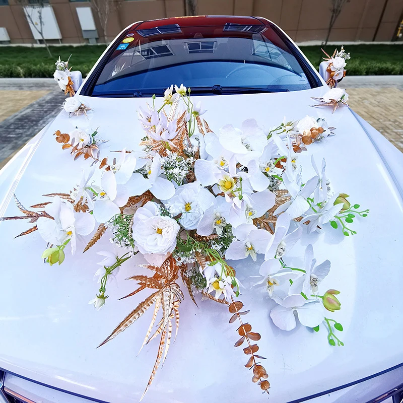 Flores de orqu&iacute;deas artificiales rom&aacute;nticas, decoraci&oacute;n de coche de boda y fiesta de oro blanco, rosas falsas de seda, suministros para el D&iacute;a de San Valent&iacute;n, 11 unids/lote-0