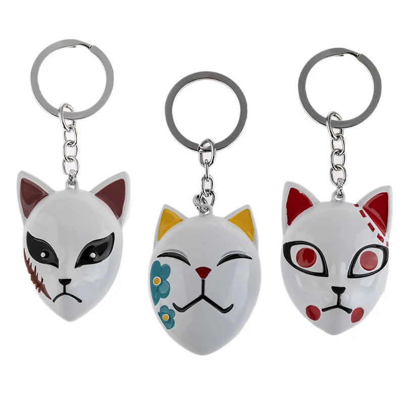

Anime Demon Slayer Kimetsu No Yaiba Mask Keychain Makomo Flower Pattern Fox Mask Keyring Women Men Cosplay Key ChainsWholesale