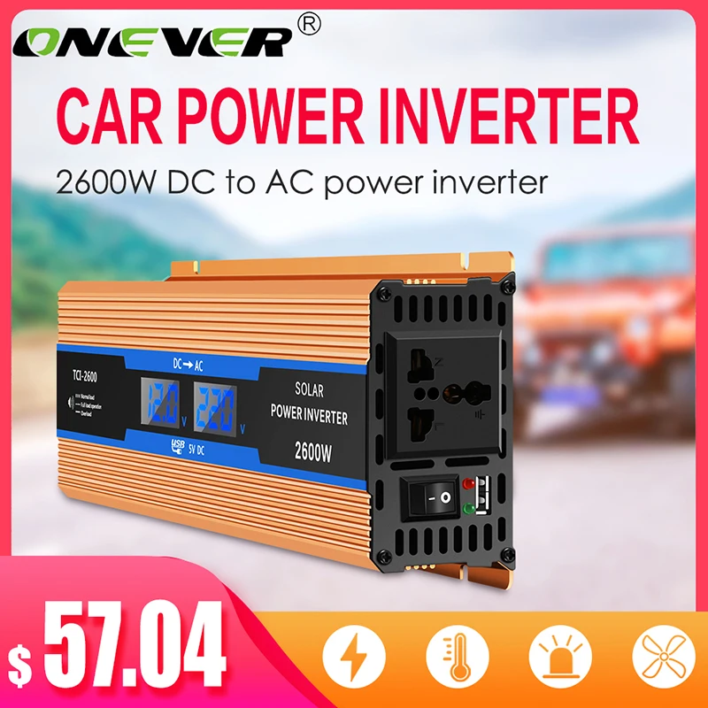 Onever 2600 Вт автомобильный инвертор 12 В 220 В 50 Гц ЕС розетка 12 В 220 В автомобильный инвертор 12 220 Автомобильный Инвертор адаптер преобразователь напряжения