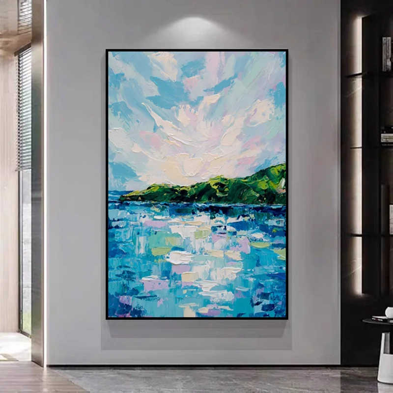 

Hand-painted Decoration Painting Modern Corridor Abstract Oil Painting On Canvas Villa Blue Hanging Painting Frameless