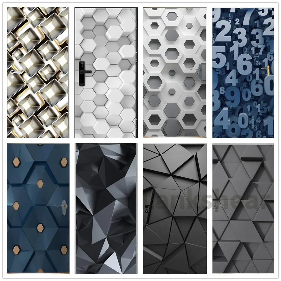 

Modern 3D Lines Geometry Figure Door Sticker PVC Self Adhesive Wallpaper Home Design Door Decoration Wallpaper DIY Decals Poster