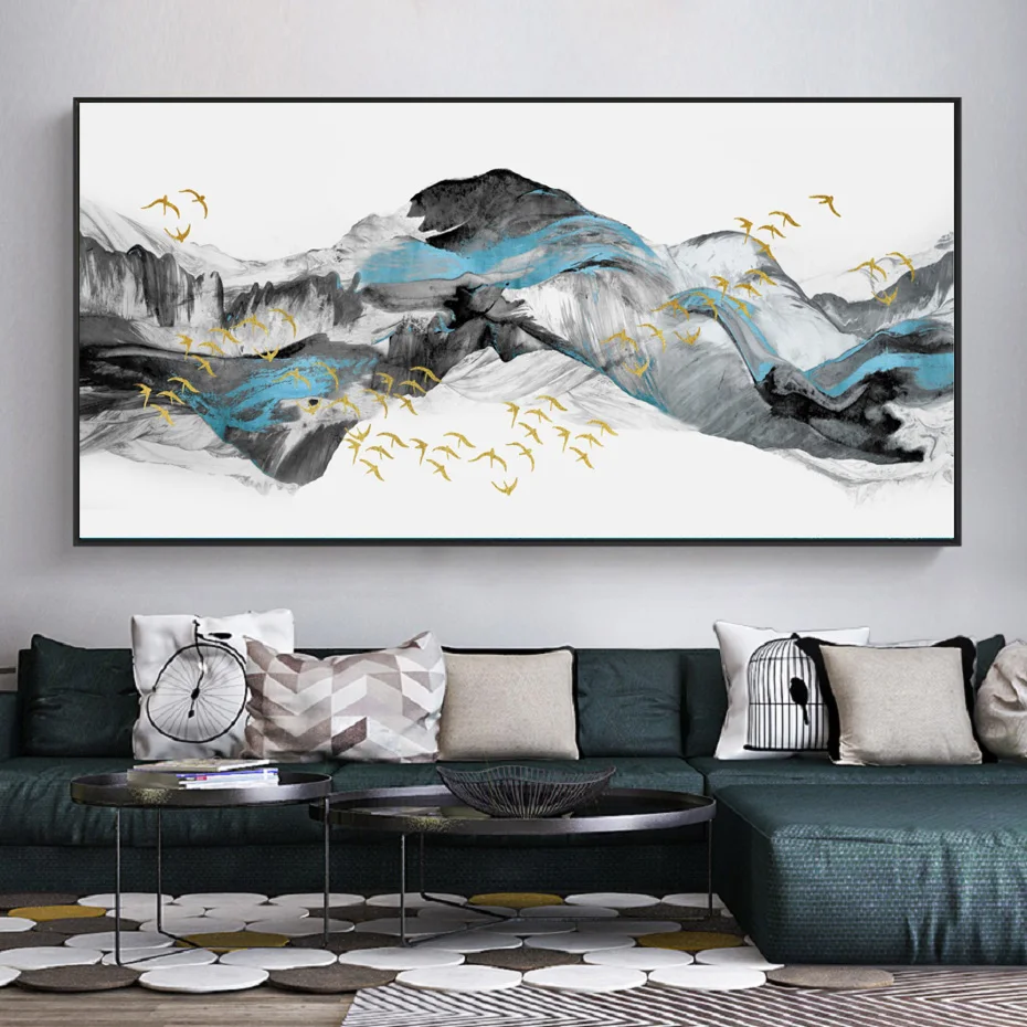 

Nordic Abstract Landscape Birds Wall Art Canvas Paintings Light Luxury Posters Prints Wall Pictures for Living Room Home Decor