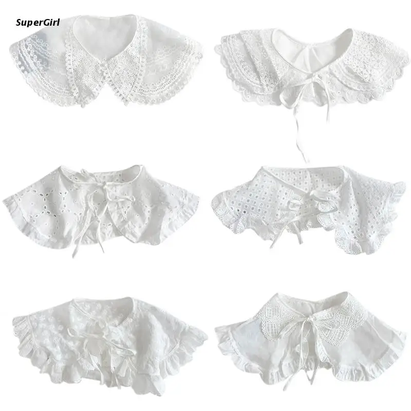 

J78E сетчатая декоративная поддельная шаль с воротником с оборками Вышивка Белый лацкан половина рубашки накидка