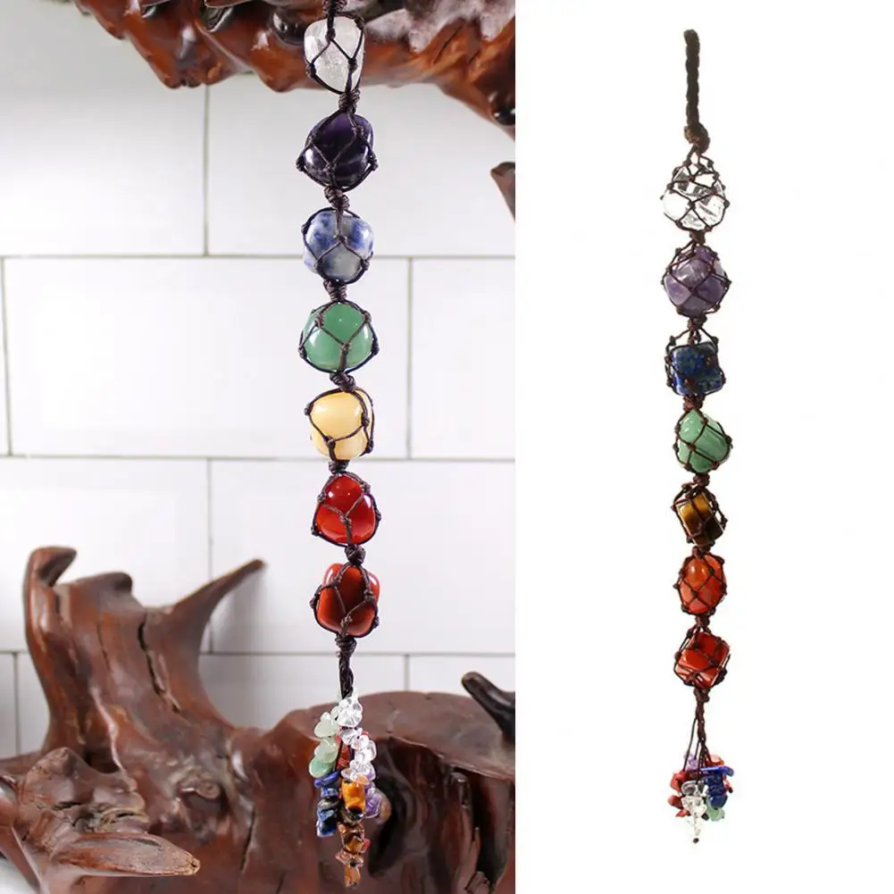 

Car Pendant Seven-color Chakra Natural Stone Auto Hanging Ornament Hand-woven Tassels Pendant Home Decor