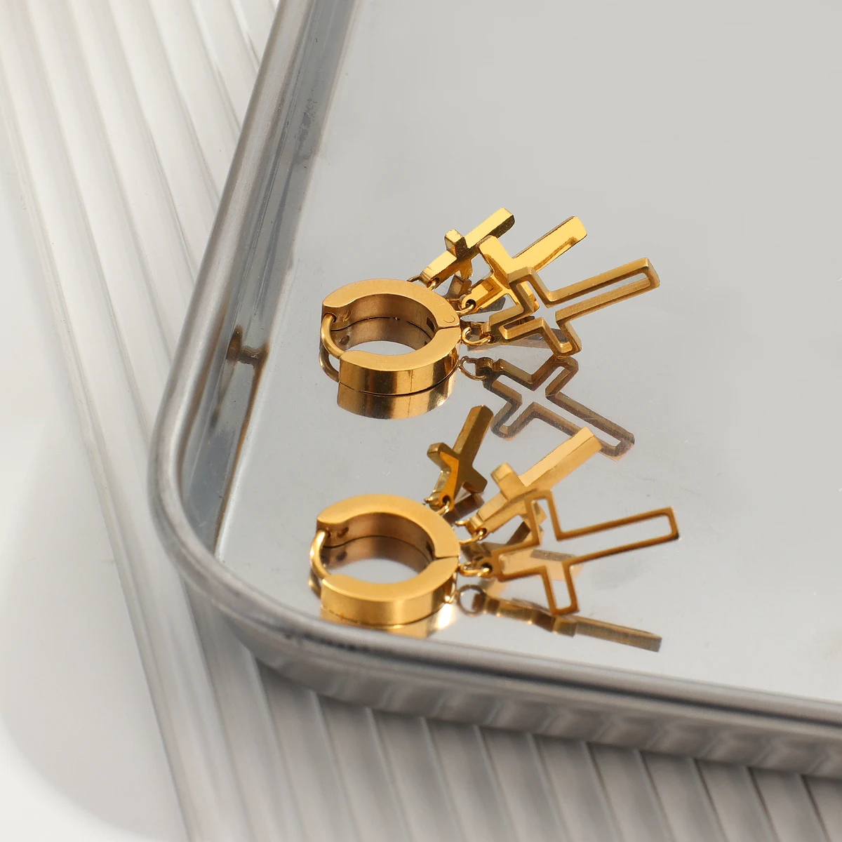 

Flashbuy New Design Gold Color Multilayer Cross Huggie Hoop Earring for Women Men Stainless Steel Earrings Minimalist Jewelry