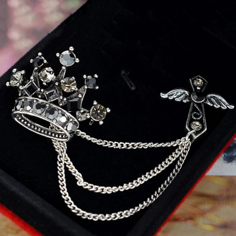 Жениха и Для мужчин ювелирные изделия аксессуары с короной со стразами значок