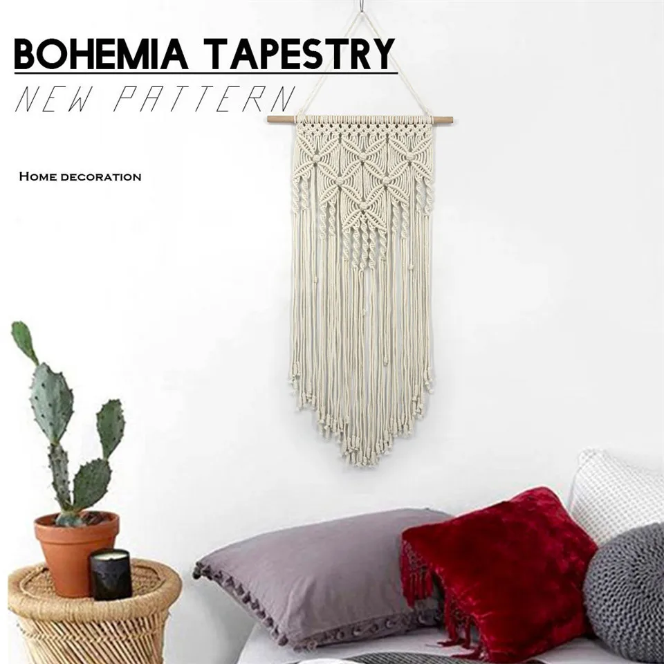 Бабочка узор ручной работы Тканый гобелен из макраме Черный Бежевый модный