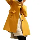Женское зимнее пальто с длинным рукавом и круглым вырезом на пуговицах с карманами размера плюс свободная шерстяная Тренч