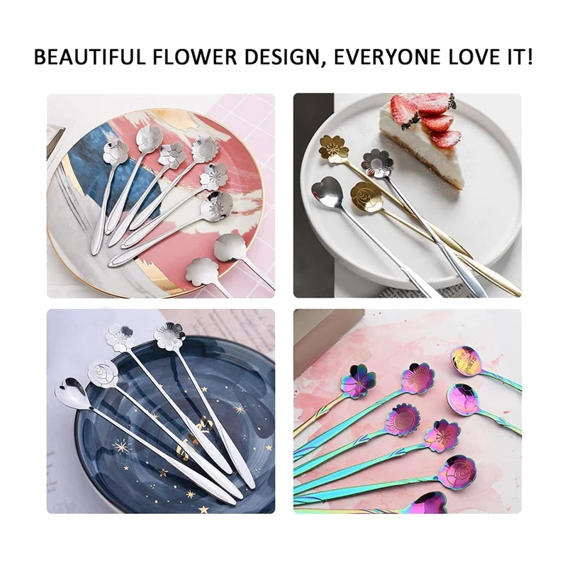 

20 Pcs Flower Spoon Set,Stainless Steel Spoon,Reusable Stirring Spoon for Coffee,Tea,Cake,Dessert,Ice Cream(4.9&7 Inch)