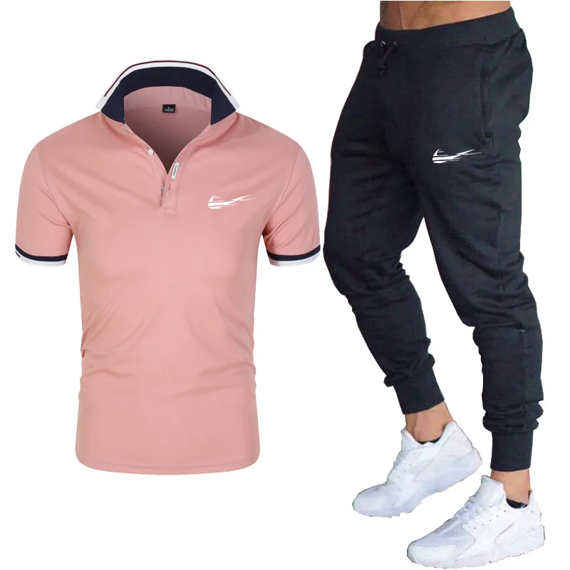 

2021 Men's Brand Polo Shirt + Pants Business Casual Comfortable Breathable Sportswear Fitness Suit Fashion Slim Youth Men's Wear